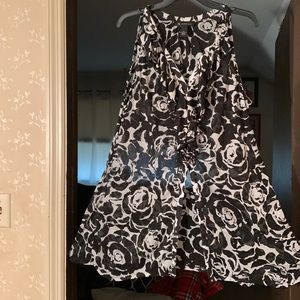 INC Black and White Sleeveless ruffle front button down long top Size XL sheer
